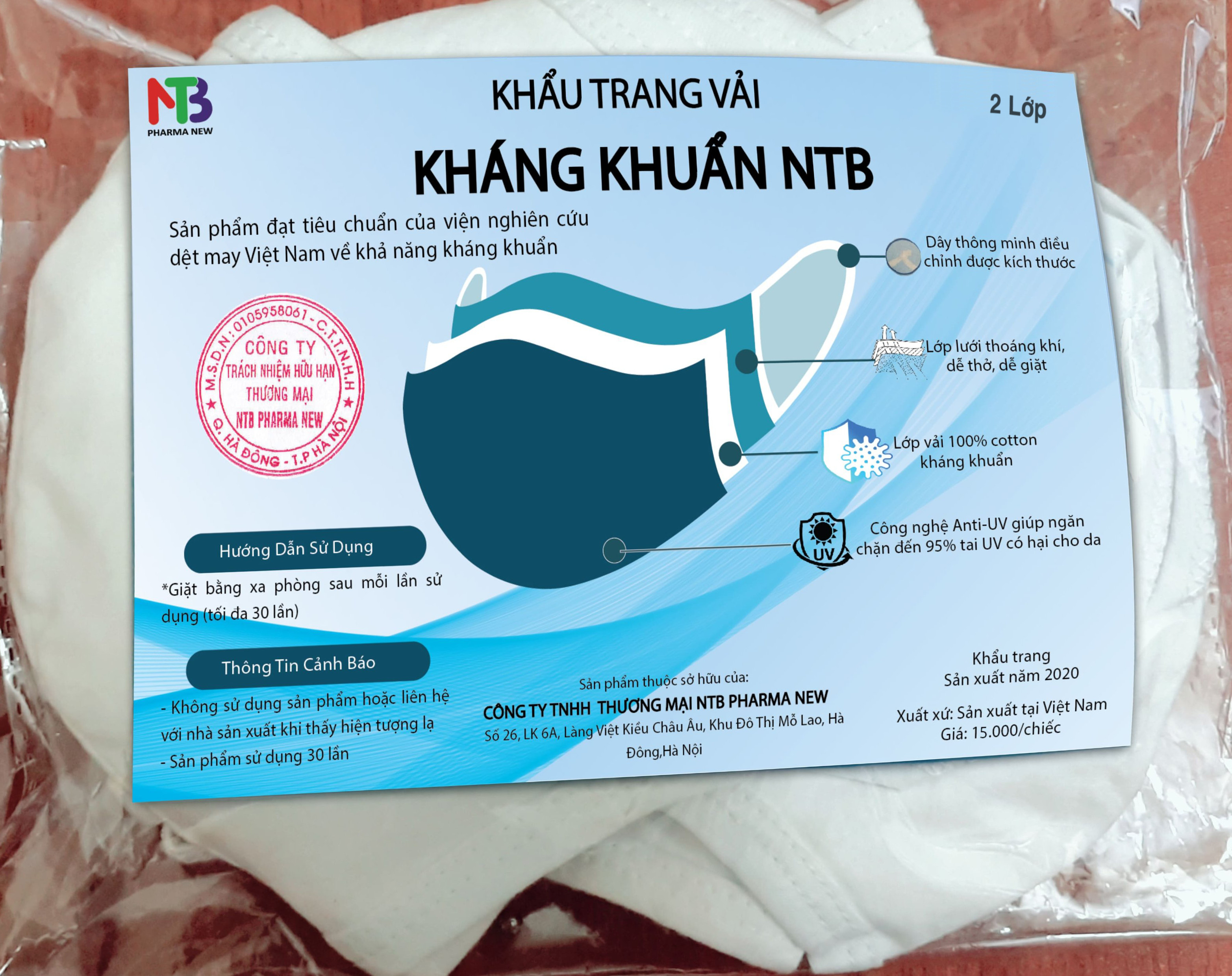 Khẩu trang vải kháng khuẩn NTB 2 lớp