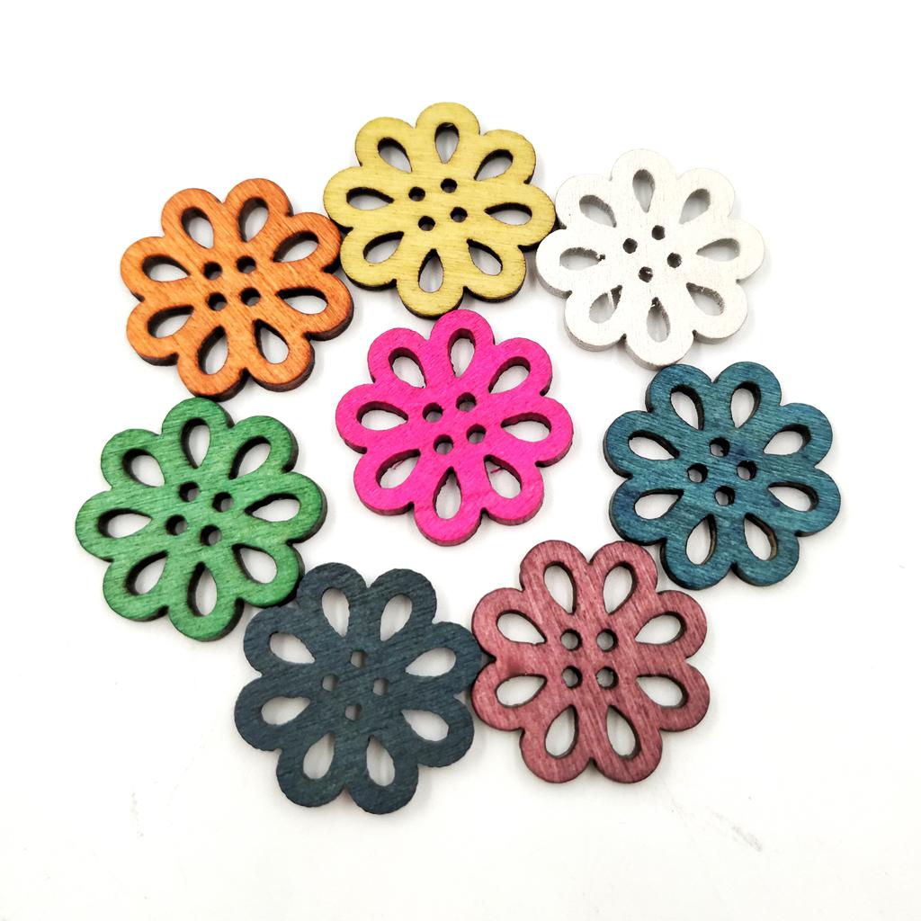 100 Chiếc Màu Hỗn Hợp Rỗng Hoa Gỗ Nút 4 Lỗ Cho May Thêu Sò