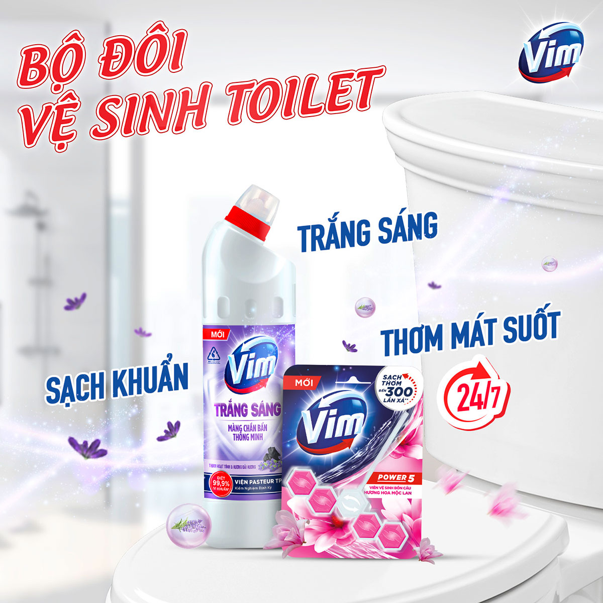 Combo 3 Viên vệ sinh bồn cầu Vim Power5  Hương Hoa Mộc Lan (55g/viên)