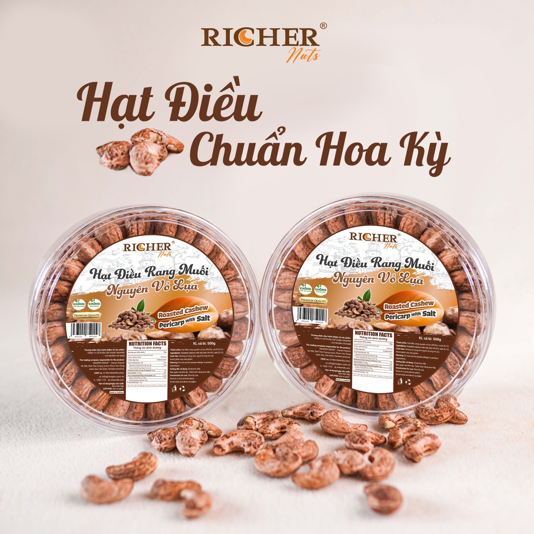 Hạt Điều Rang Muối Vỏ Lụa A180 Richer Nuts (500gr)