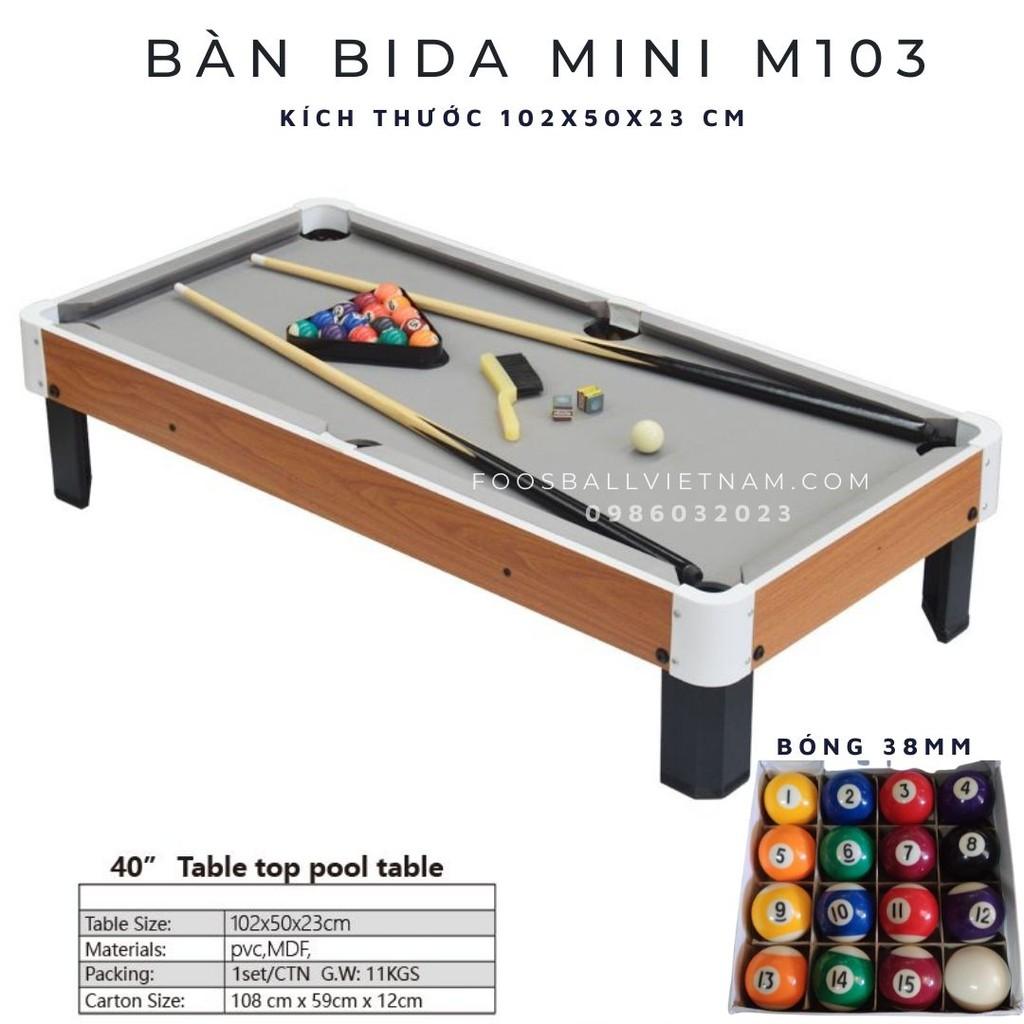 Bàn bi-a bida mini 102cm nhập khẩu giá rẻ + bi sứ 38mm (M103) + vải nỉ mầu ghi + gậy gỗ 90cm  (Không VAT)