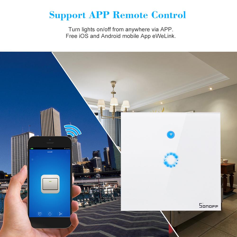 SONOFF T1 EU ITEAD Smart WiFi Wall Light Touch Switch Wireless 1 Gang Touch/WiFi/433MHz RF/APP Remote Control Timing Function Support for Google Home/Nest and Amazon Alexa Smart Home