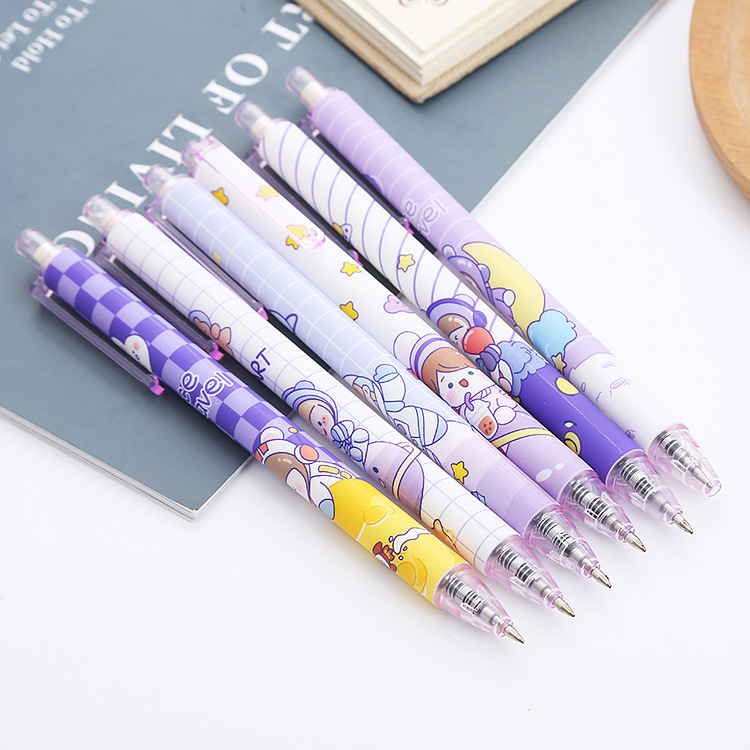 Bút gel bấm mực đen Màu tím phi hành gia Dễ thương ngòi 0.5mm xinh xắn phụ kiện văn phòng phẩm BDC