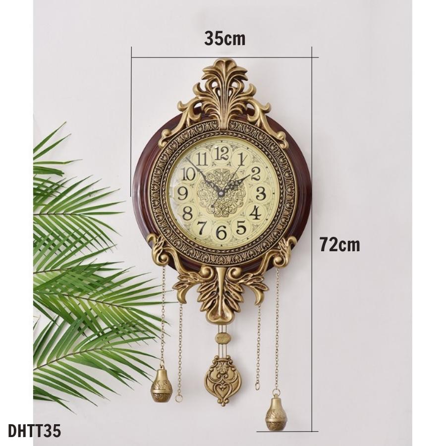 Đồng hồ treo tường quả lắc tua rua phong cách tân cổ điển thanh lịch quý phái DHTT35 - gỗ cao cấp
