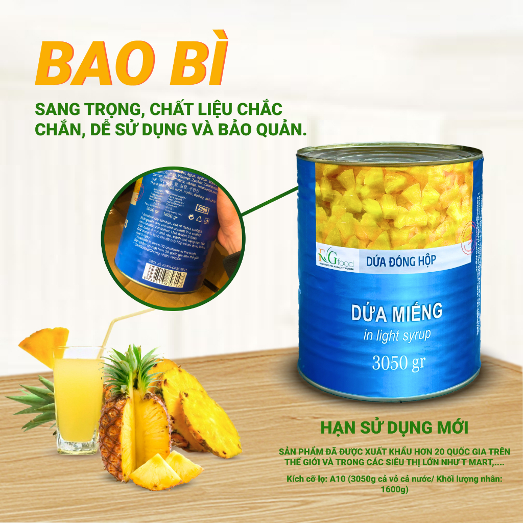 Dứa Miếng Ngâm Nước Đường F&amp;G - Lon A10