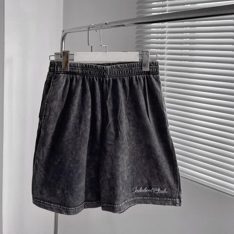 Quần Short Thun Wash Xám INDI Nam nữ unisex Quần thun lưng chun Jaystoree