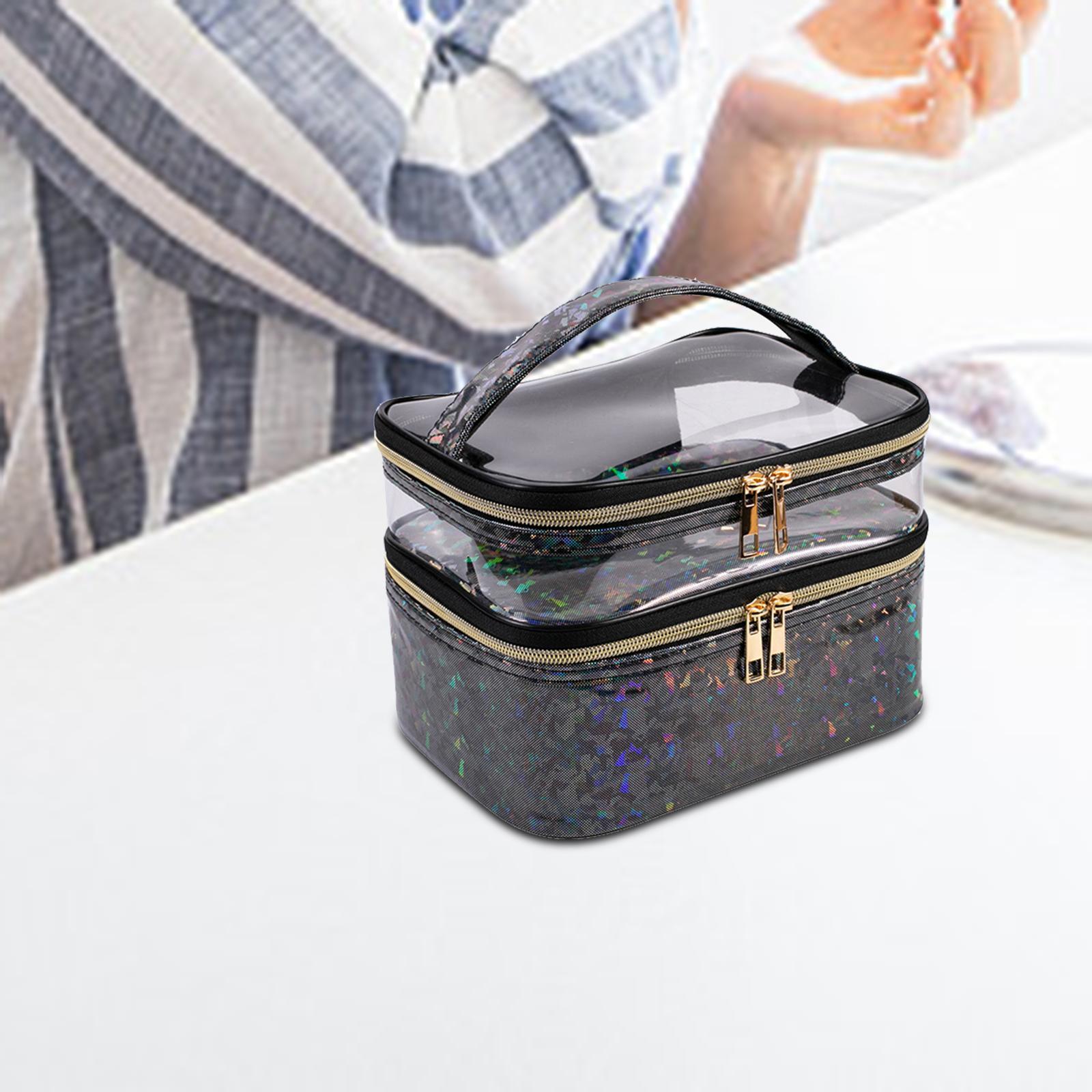Double Layer Cosmetic Bag Makeup Bag Toiletry Bag Transparent Makeup Brush Bags Quality Zipper