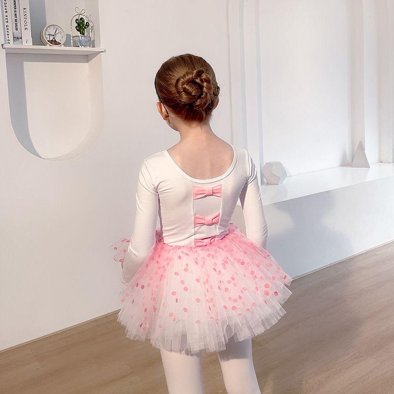 Đầm múa ballet cho bé gái - Mẫu áo trắng 3 nơ lưng, váy chấm bi hồng