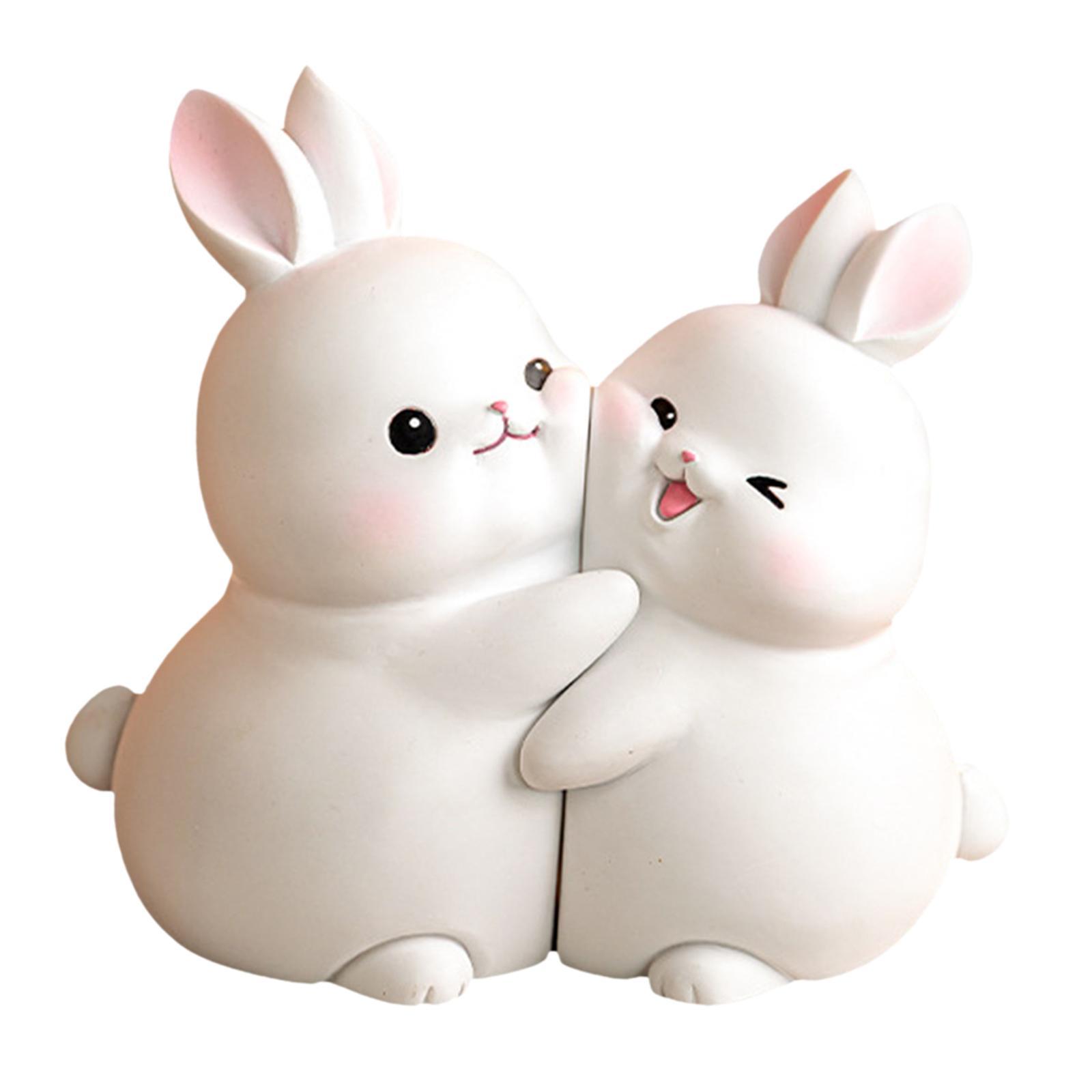 Rabbit Bookend Resin Animal Figurines Book Stand Holder for Cabinet Ornament