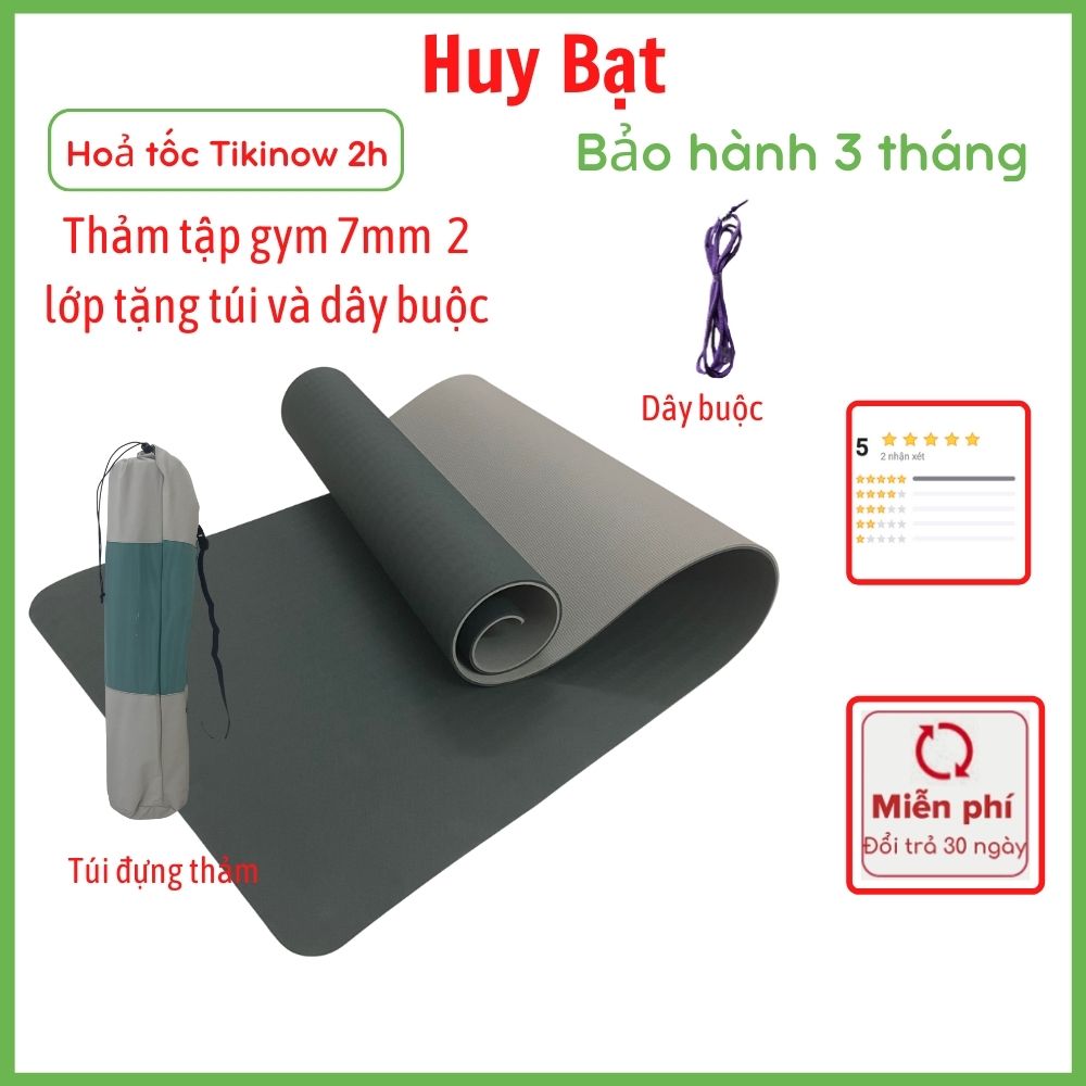 Thảm Tập Gym 7mm 2 Lớp Huy Bạt Tặng Kèm Túi Đựng Thảm Tập Và Dây Buộc Thảm Bền Chịu Lực Tốt Bám Sàn Phù Hợp Tập Gym Với Cường Độ Cao