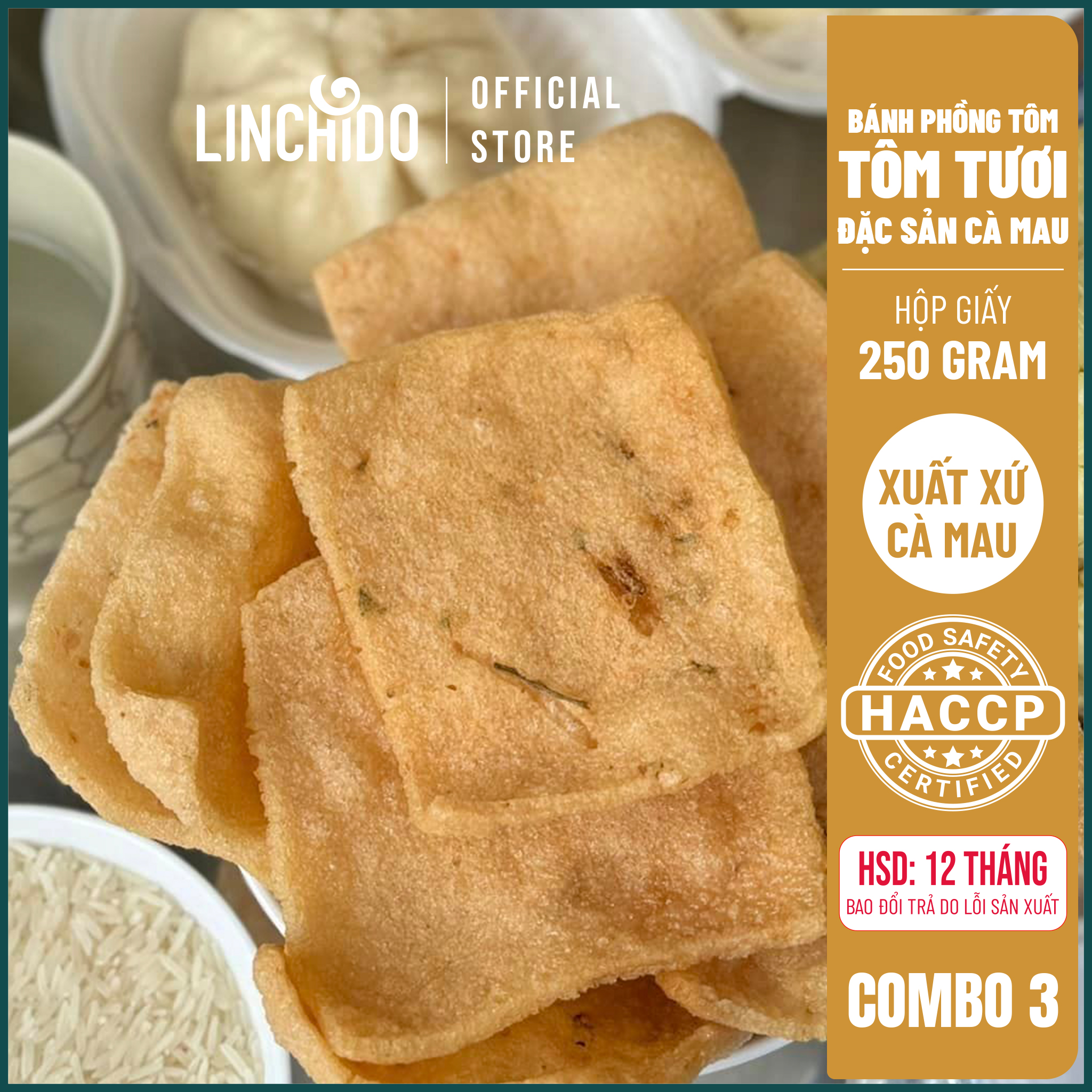 COMBO 3 Hộp - Bánh phồng Tôm Cà Mau - Tôm Tươi - NACAMA - Hộp 250 GRAM