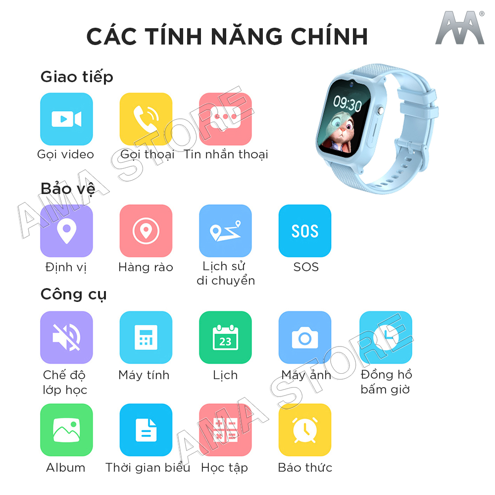 Đồng hồ Thông Minh Định vị Trẻ em SmartWatch AMA K26 Lắp sim Gọi Video có thể Tháo rời Tiện lợi Hàng nhập khẩu