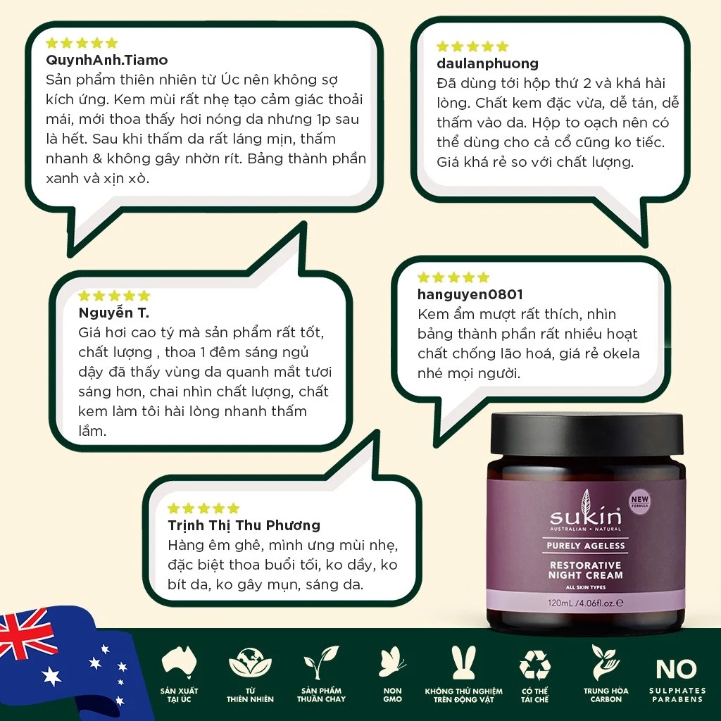 Kem Phục Hồi Da Chống Lão Hóa Ban Đêm Sukin Purely Ageless Restorative Night Cream 120ml