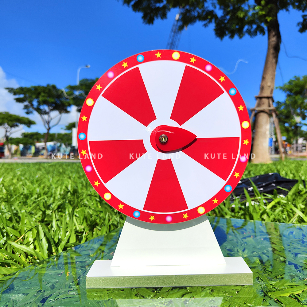 Vòng quay trúng thưởng may mắn 25 cm 10 ô màu trắng đỏ có thể ghi bút bi sáng tạo nội dung sự kiện, trò chơi