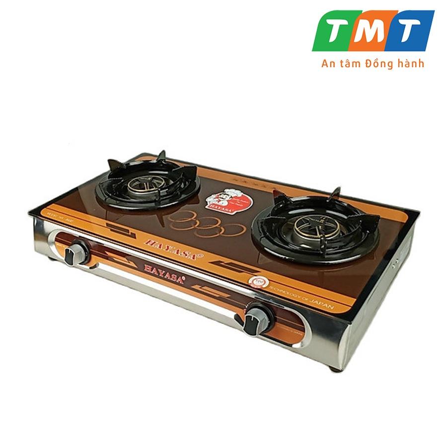 Bếp gas đôi cao cấp kiếng cường lực Hayasa HA-8600, đầu đốt đồng mũ, điếu inox 304, kiềng 5ly