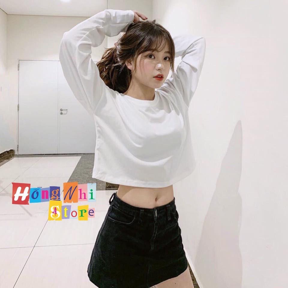 Áo Crop top dài tay là mẫu áo cực kỳ nịnh dáng hai màu trắng đen