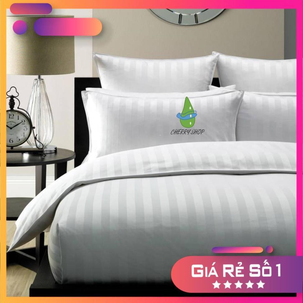 Bộ ga gối cotton trắng sọc khách sạn size: 1m6/m8x 2m