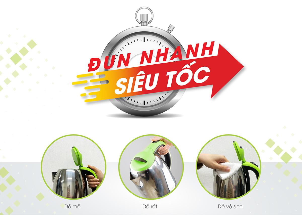 Ấm điện siêu tốc 1,8 lít Rạng Đông chính hãng model RD-AST18ST1 màu ngẫu nhiên