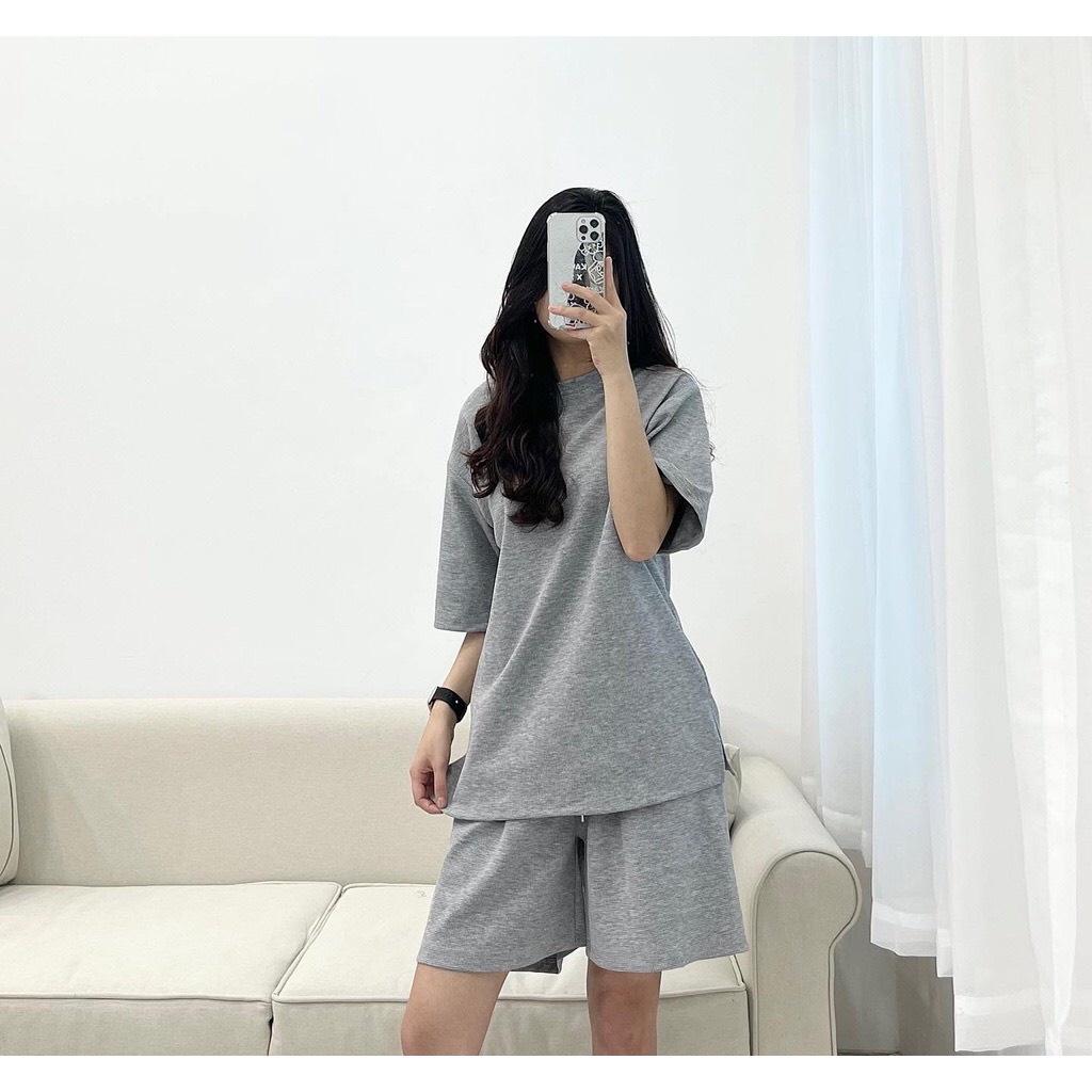 Bộ quần áo thun cộc tay ulzzang tổ ong Set Áo Phông Quần Đùi Dáng Rộng 5 Màu