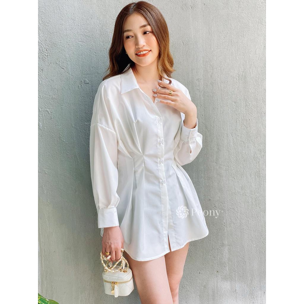 Áo sơ mi trắng nữ chiết eo trendy thời thượng, dễ mặc, dễ phối đồ Peony - SELENA TOP
