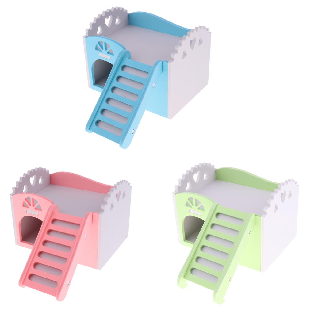 Wooden Hamster House Rat Mouse Gym Exercise Funny Ladder Toy Bed Nest Blue