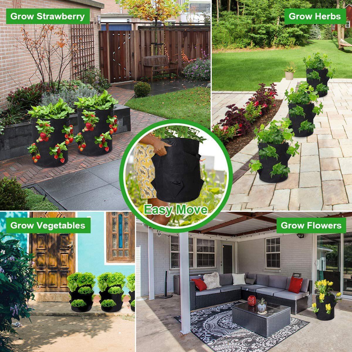 Túi trồng dâu tây, 2PCS 40L/10 gallon túi rau, túi trồng vải không dệt với cửa sổ, túi nước mắt