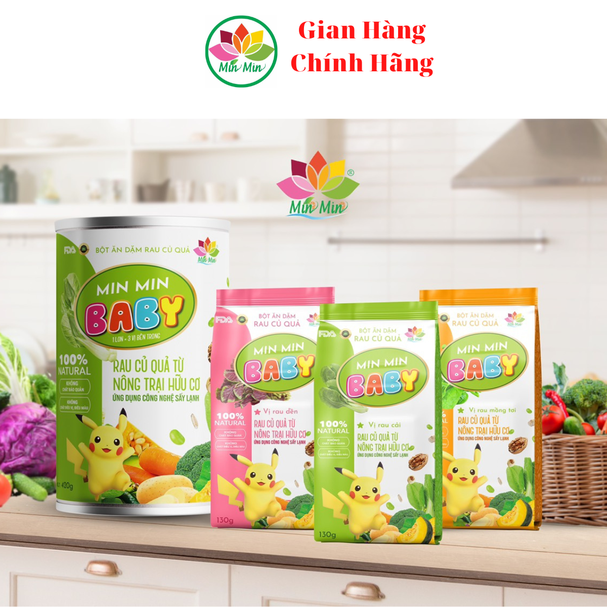 1 Hộp  Bột Ăn Dặm Rau  Củ Quả Min Min Baby - Bột Ăn Dặm Cho Bé Ăn Ngon _ Tăng Cân Tốt _ 1 Hộp Tích Hợp 3 Gói Với 3 Vị Rau Củ Quả