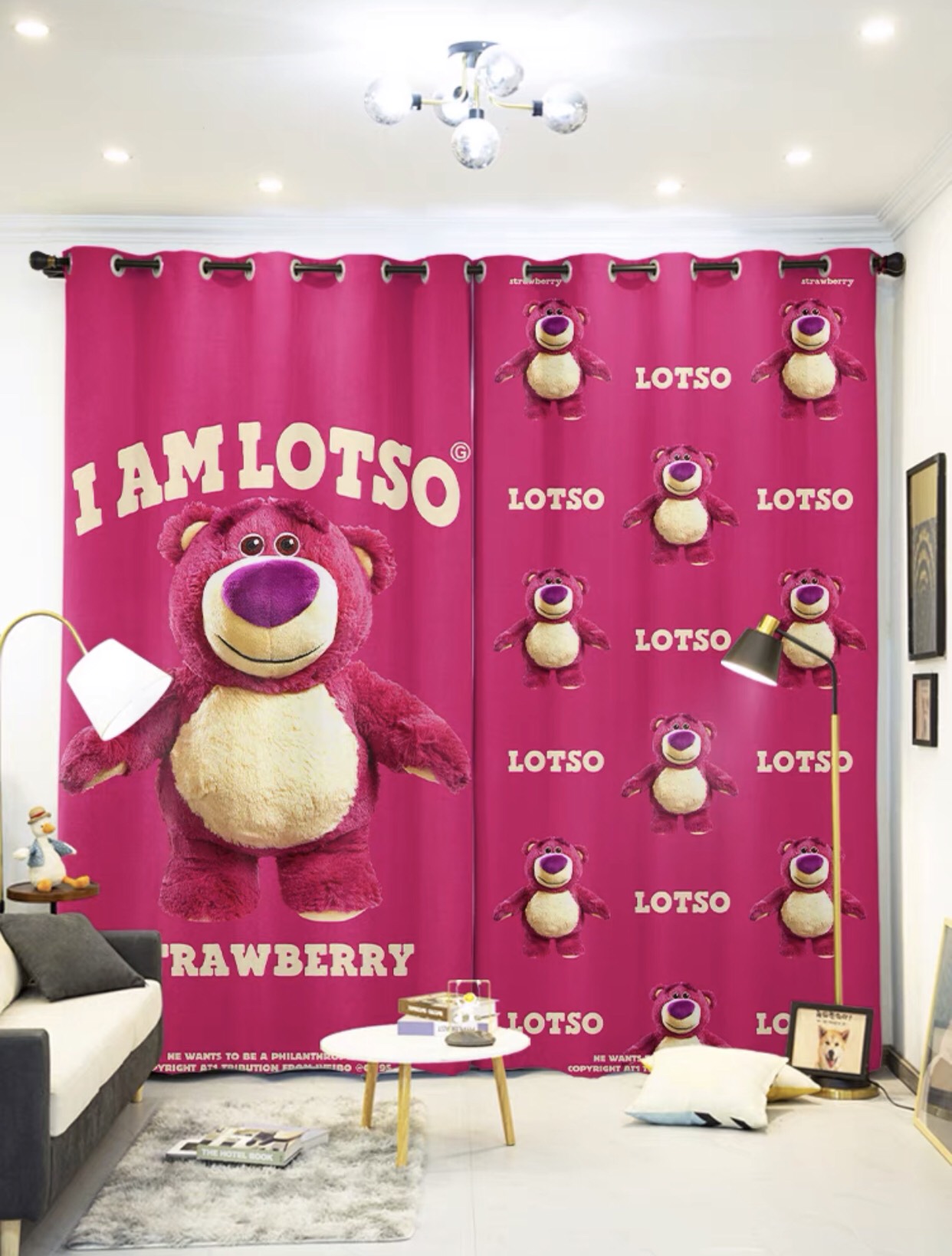 Rèm Khoen Lỗ, Khoen Ri đô, Rèm Dán Tường Mẫu GẤU LOTSO HỒNG Chống Nắng Tốt, Nhiều Size