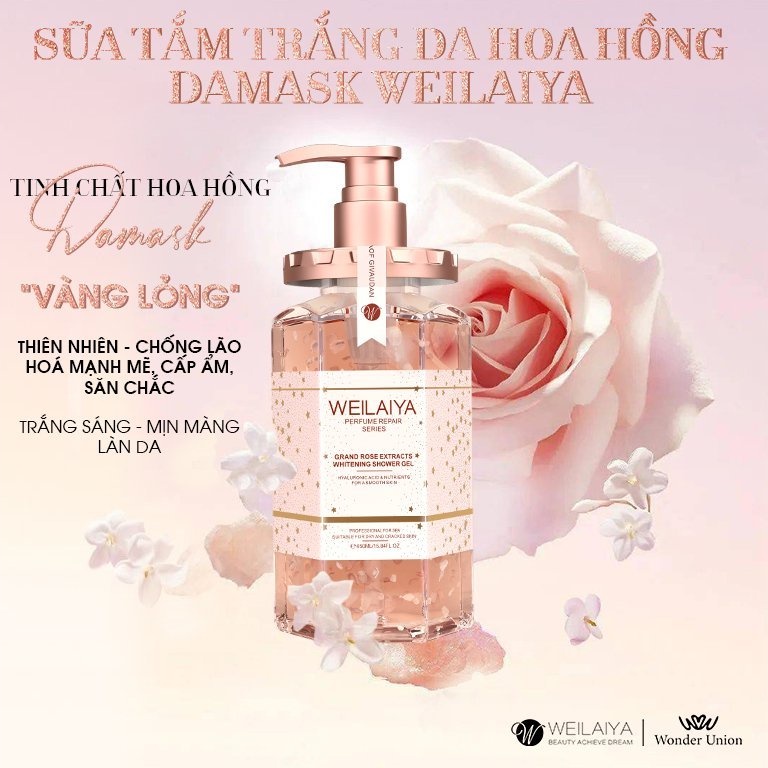 Sữa Tắm Weilaiya Chính Hãng Giúp Trắng Da Dưỡng Ẩm Cánh Hoa Hồng Damask 450ml