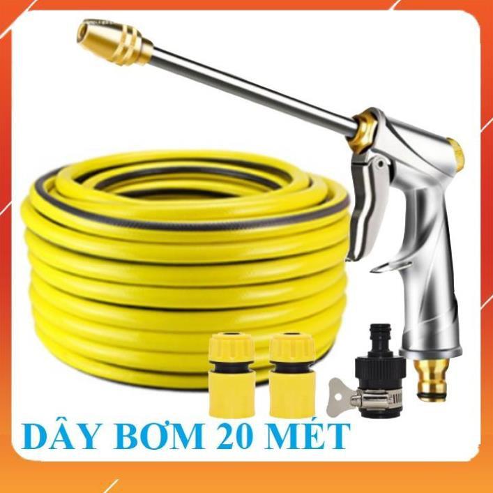 Bộ dây vòi xịt bơm nước tưới rửa , tăng áp 3 lần, loại 20m 206701-2P đầu đồng, cút, nối đen