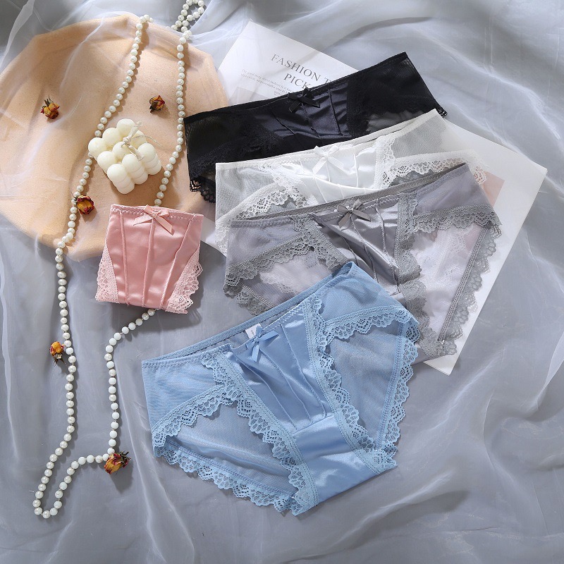 QUẦN LÓT LỤA SATIN CỔ ĐIỂN KIỂU PHÁP VẢI LƯỚI GỢI CẢM REN THUẦN KHIẾT TỪ 40-65KG DÀNH CHO NỮ