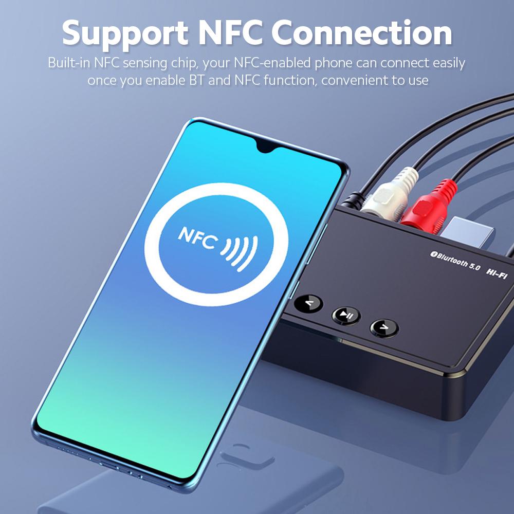 M10 BT5.0 Adapter Multifunctional BT Audio Receiver 15m Transmission Support NFC Connection with USB RCA AUX Ports