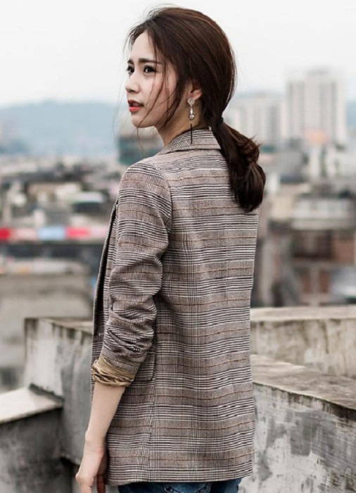 Áo vest blazer nữ kẻ caro linen dày dặn thời trang Hàn Quốc