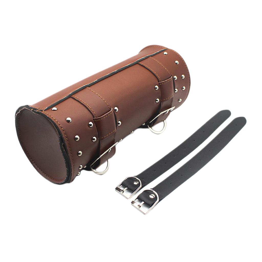 Brown Leather Front Fork Motorcycle 12" Tool Bag Organiser Pouch for