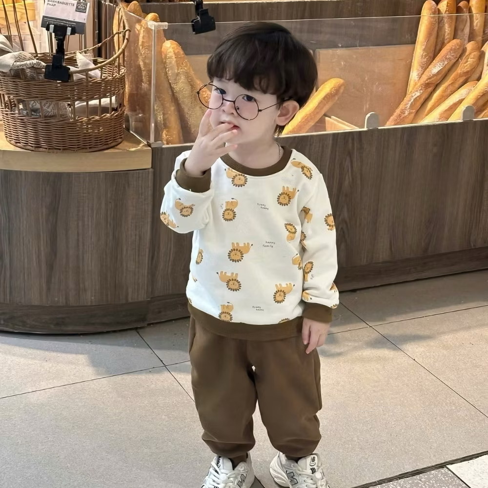 Set Áo Thun Tay Dài Họa Tiết Sư Tử Kèm Quần Dài Cho Bé Trai 1-8 Tuổi Dành Cho Bé Trai