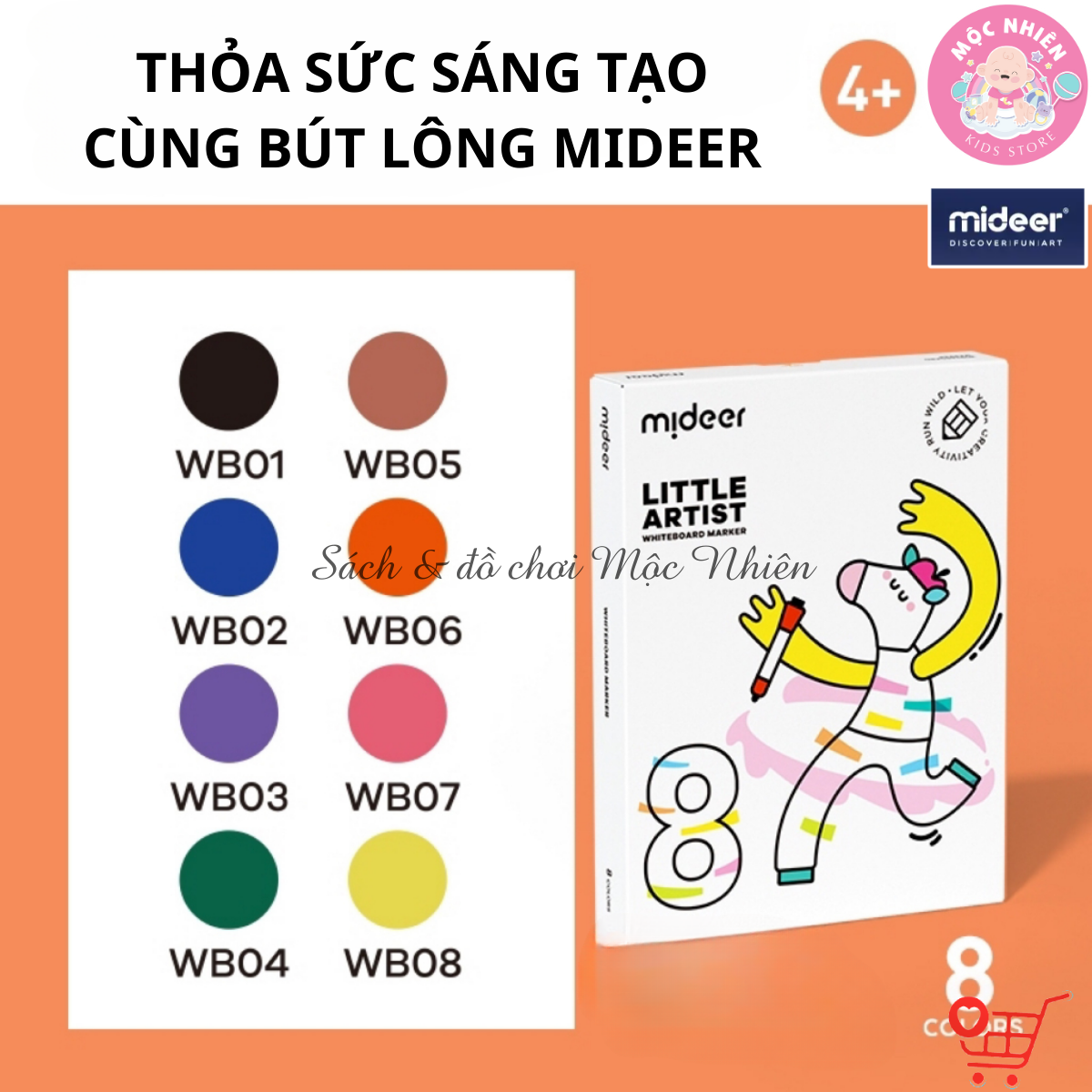 Hộp 08 Bút Lông Màu Vẽ Bảng An Toàn Cao Cấp Cho Bé - Mideer Little Artist Whiteboard Marker MD3224