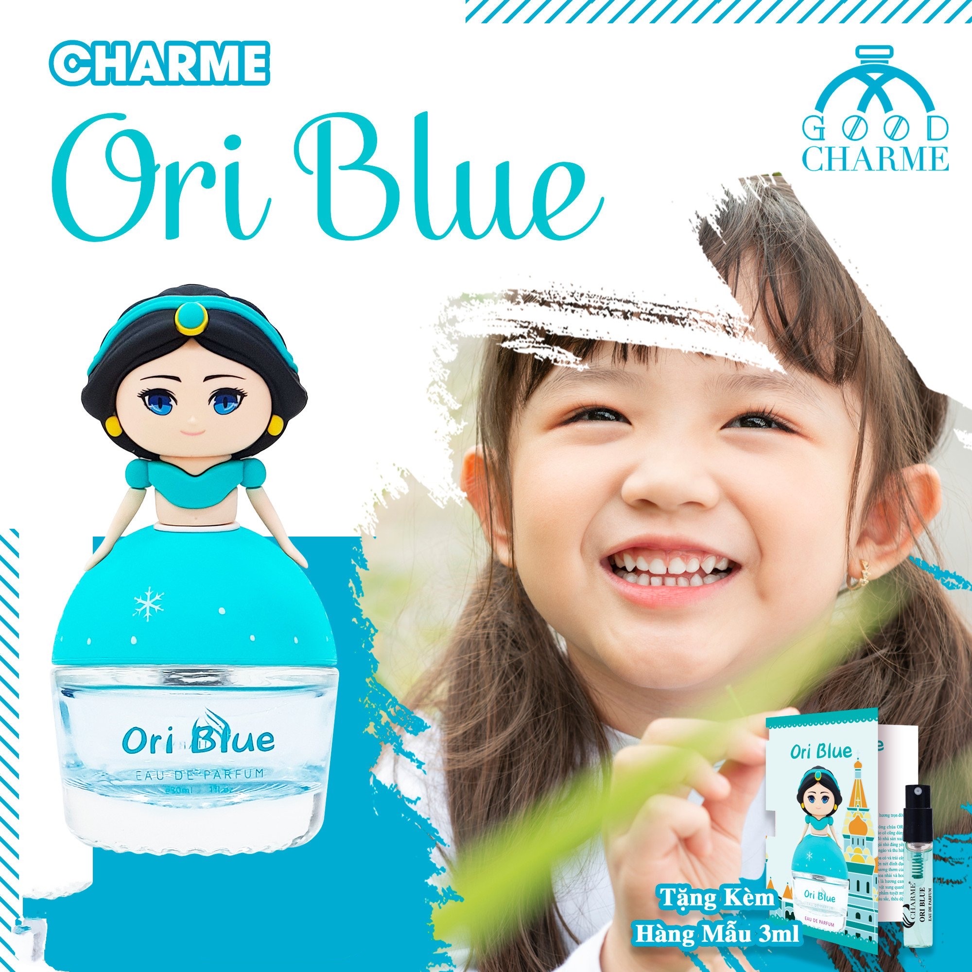 Nước hoa trẻ em, Charme Ori Blue, cho bé gái, nhóm hương hoa cỏ và trái cây, nhẹ nhàng, năng động, 30ml