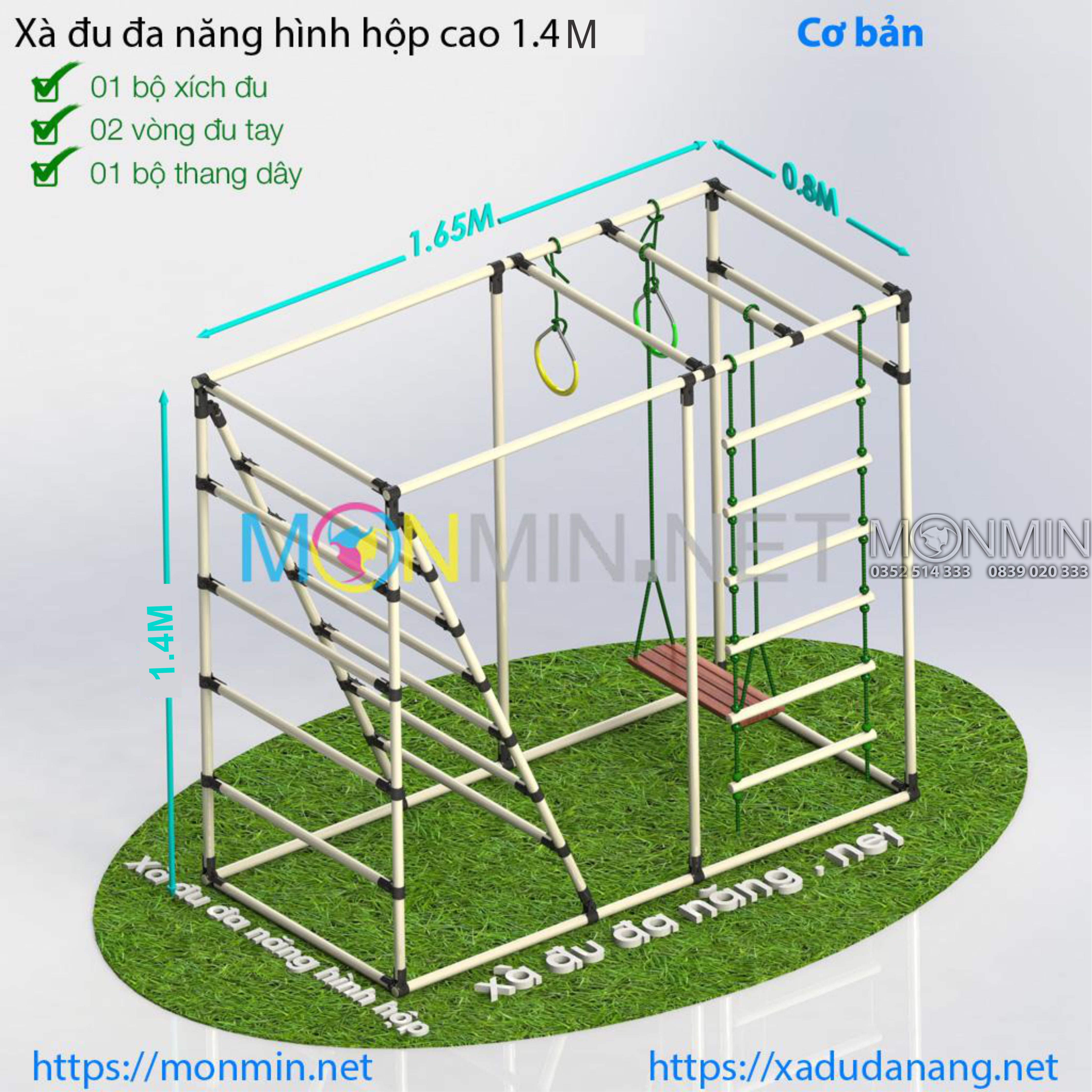 Xà đu đa năng Satech - Khung vận động cho bé - Hình Hộp Chữ Nhật - Bộ cao 1.4m: 1 3 4 5