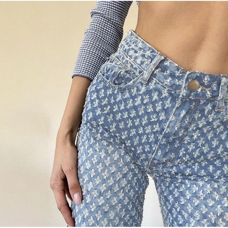 QUẦN JEANS XANH HỌA TIẾT MONOGRAM