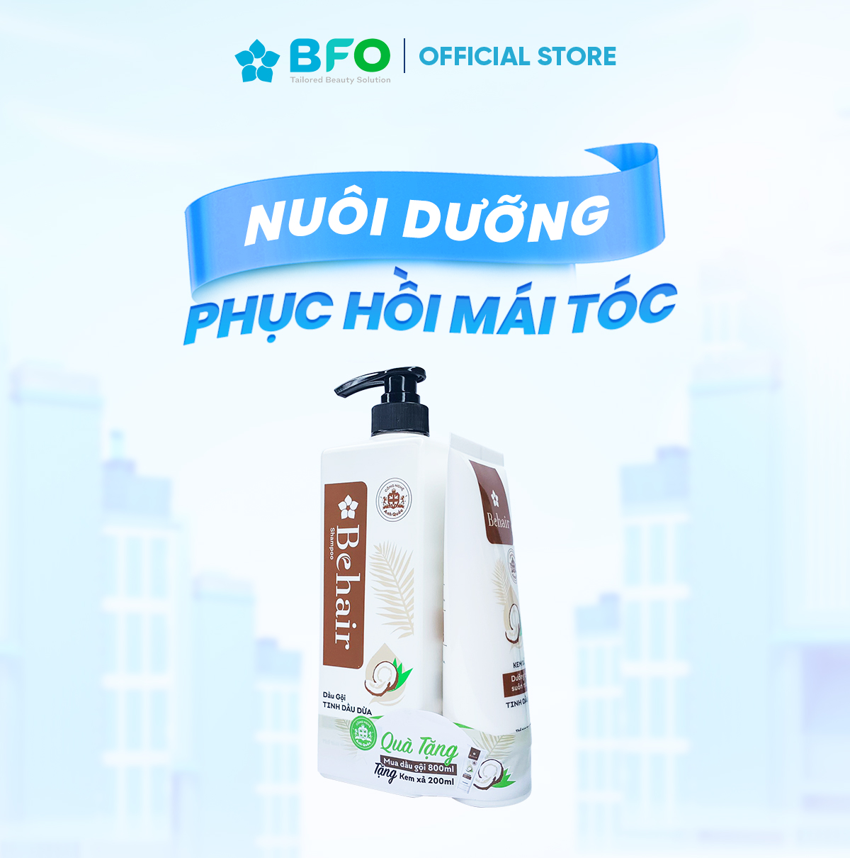 Combo Gội Xả Behair Tinh Dầu Dừa Giúp Mềm Mượt Giảm Gãy Rụng Kích Thích Mọc Tóc