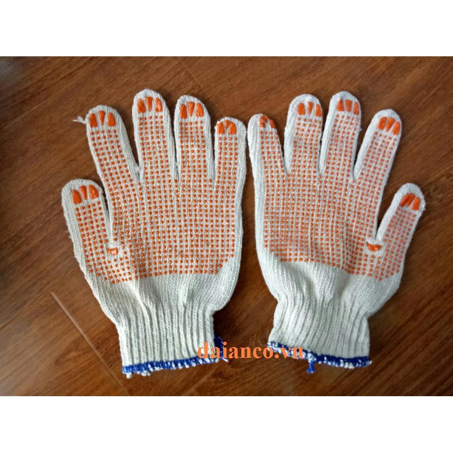 Găng tay len phủ hạt nhựa đỏ 60g