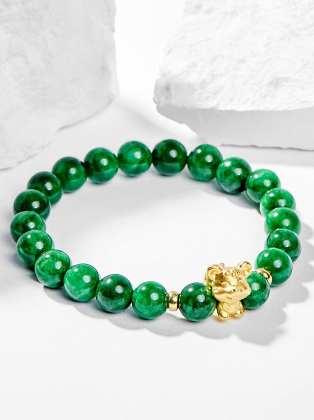 Vòng Tay Phong Thủy Nữ Đá Cẩm Thạch Sơn Thủy Phối Charm Tuổi Tý Bạc Mạ Vàng 24K  Mệnh Mộc, Hỏa Ngọc Quý Gemstones