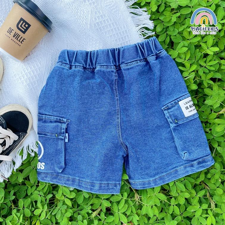 Quần short đùi jeans form rộng Magickids cho bé trai size đại 34kg túi in mặt cười Quần áo trẻ em đi học đi chơi QĐ22014