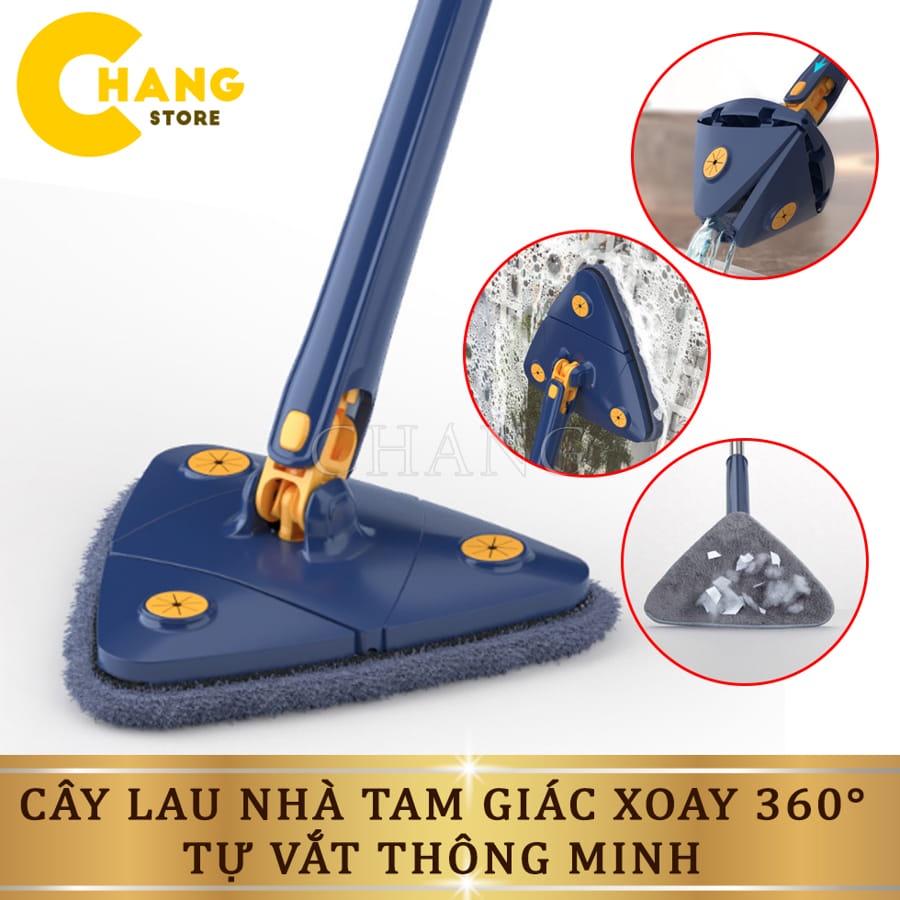 Cây Chổi Lau Sàn Nhà - Trần Nhà - Lau Kính Hình Tam Giác Đa Năng Tự Vắt Xoay 360 Độ Thông Minh