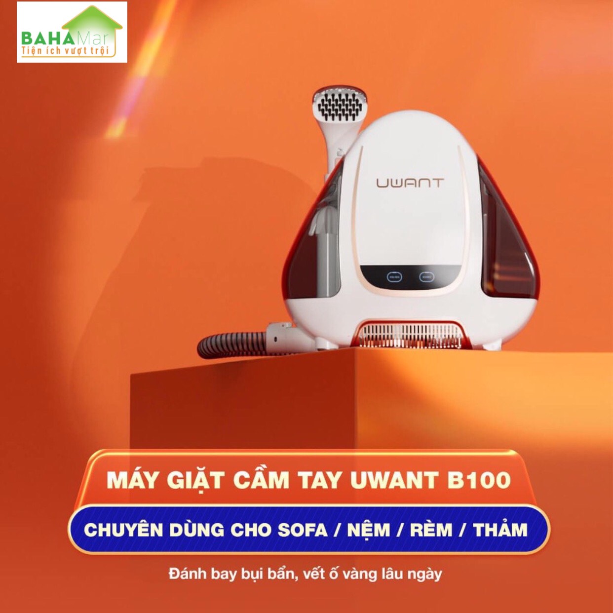 MÁY ĐA NĂNG HÚT CHÂN KHÔNG VÀ GIẶT THẢM, SOFA - MÁY LÀM SẠCH VẢI DI ĐỘNG UWANT B100 &quot;BAHAMAR&quot; giúp loại bỏ hoàn toàn các vết bẩn một cách nhanh chóng và triệt để, đem lại hiệu quả cao nhưng vẫn đảm bảo không làm ảnh hưởng vải