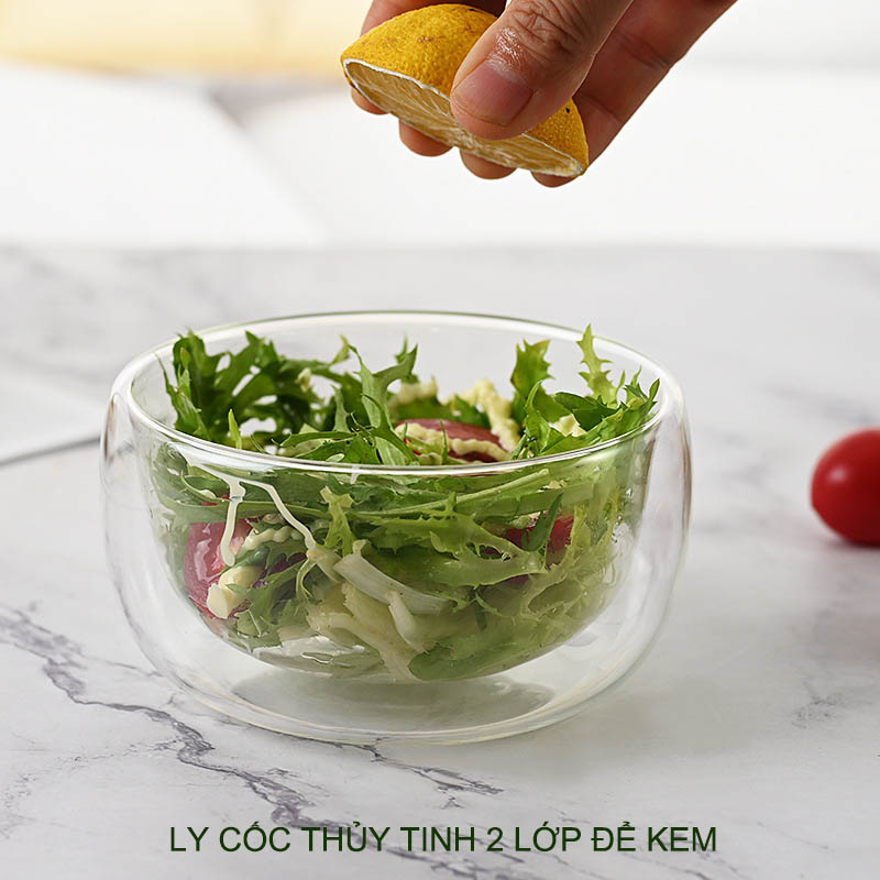 01 Cốc ly thủy tinh 2 lớp chuyên dùng ăn kem, hoa quả dầm đa năng tiện dụng