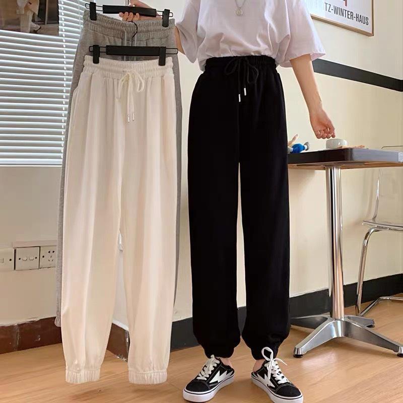 Quần jogger nữ trơn from quần ống rộng chun gấu vải nỉ ép không xù