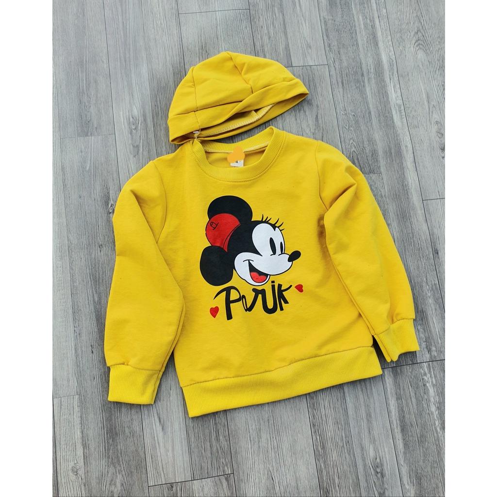 Áo thun dài tay kèm nón hình Mickey cho bé từ 12-17kg chất cotton mềm mát