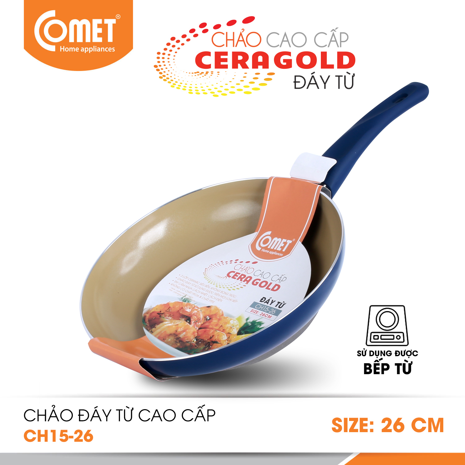 Chảo chống dính cao cấp đáy từ 26cm COMET CH15-26 (Giao màu ngẫu nhiên)