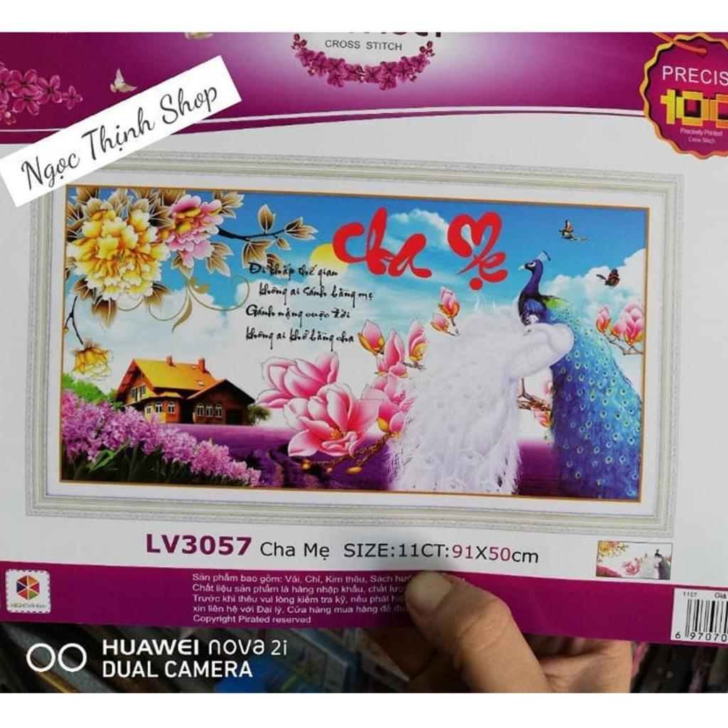 Tranh thêu chữ thập thư pháp cha mẹ đôi công-LV3057-KT: 91X50CM